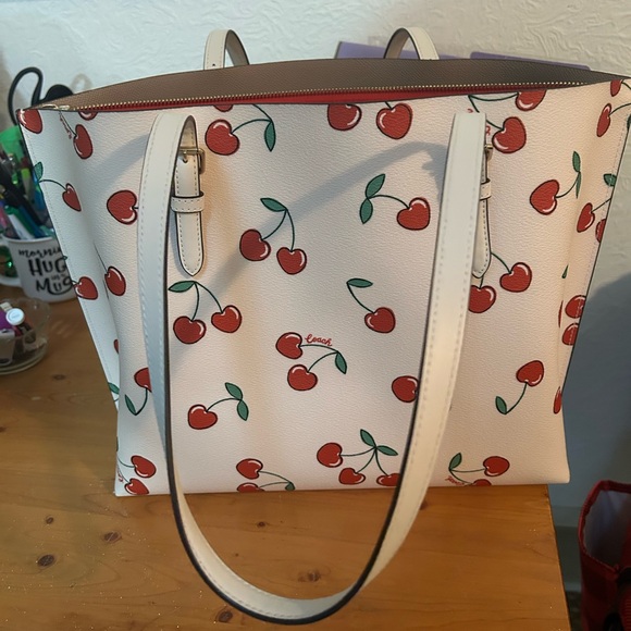 Coach Mollie Tote with Cherry Heart Print on Canvas HTF - Picture 2 of 16